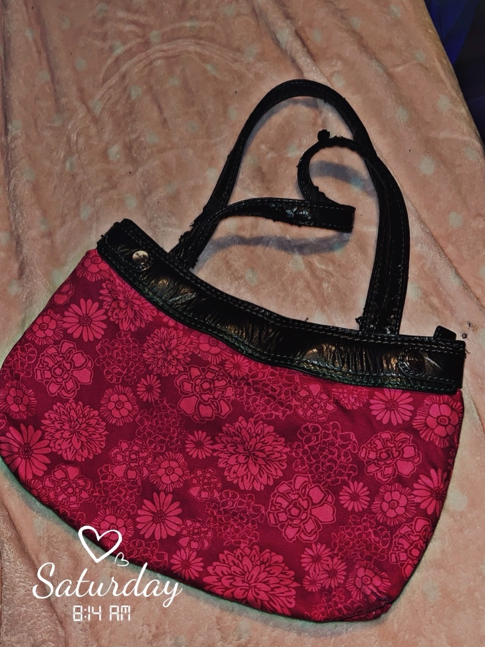 Women’s Floral Pink Tote Bag with Black Trim